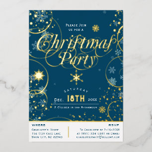 Winter Holiday Navy Blue Snowflake Christmas Party Foil Invitation
