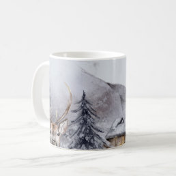 Winter Holiday Night Landscape Watercolor Coffee Mug