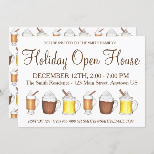 Winter Holiday Open House Hot Cocoa Rum Egg Nog Invitation