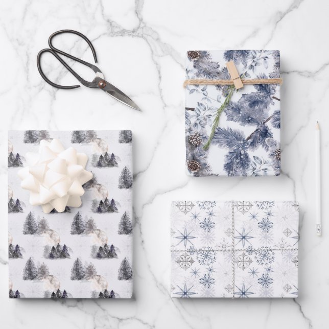 Winter Holiday Pattern Wrapping Paper Sheets (Front)