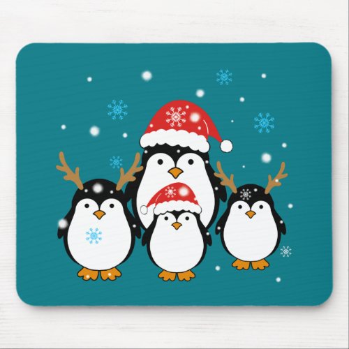 Winter Holiday Penguins Mouse Pad