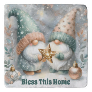 Winter Holiday Personalized Gnome Bless This Home Trivet