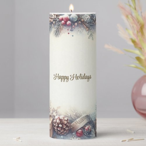 Winter Holiday Pillar Candle