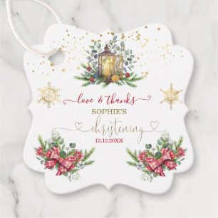 Winter Holiday Pine Bow Lantern Christening Favor Tags