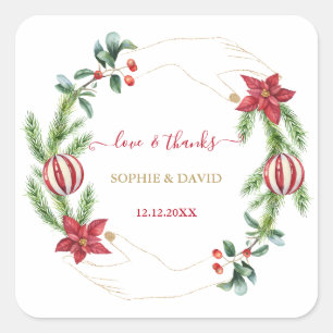 Winter Holiday Pine Cones Christmas Balls Wedding Square Sticker