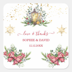 Winter Holiday Pine Cones Christmas Balls Wedding  Square Sticker
