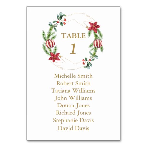 Winter Holiday Pine Cones Christmas Seating Chart  Table Number