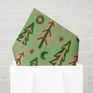 Winter Holiday Pink Green Tree Pattern Christmas Tissue Paper