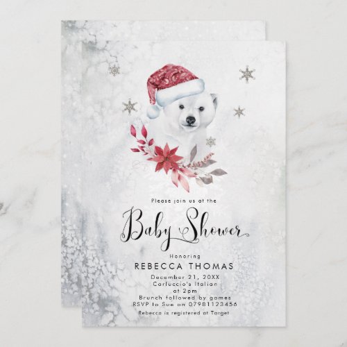 winter holiday polar bear baby shower invitation