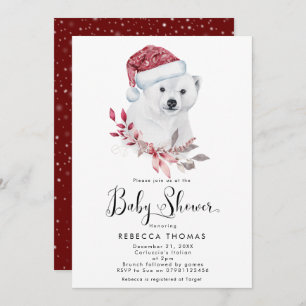 winter holiday polar bear baby shower invitation