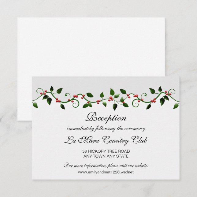 Winter Holiday Red Berry Wedding Reception Detail Invitation (Front/Back)