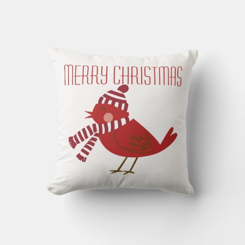 Winter Holiday Red Bird Merry Christmas Pillow