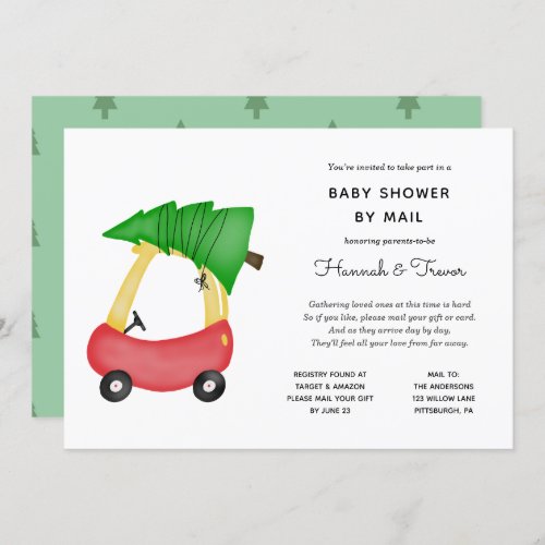 Winter Holiday Red Car Baby Shower by Mail Invitation