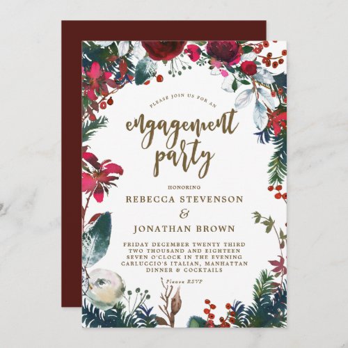 winter holiday red engagement party invitation