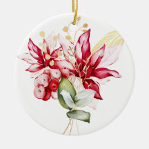 Winter holiday red poinsettia watercolour flowers 