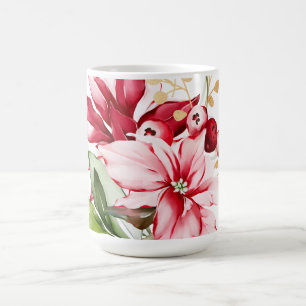 Winter holiday red poinsettia watercolour flowers coffee mug