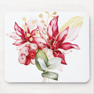 Winter holiday red poinsettia watercolour flowers  mouse pad