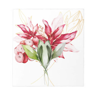 Winter holiday red poinsettia watercolour flowers notepad