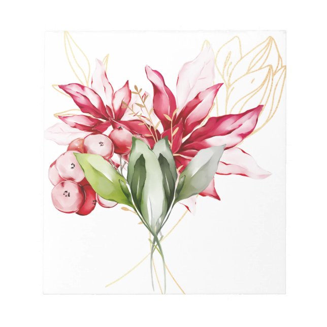 Winter holiday red poinsettia watercolour flowers  notepad (Front)