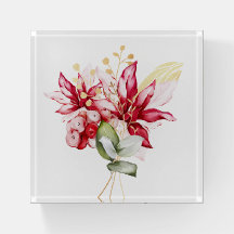 Winter holiday red poinsettia watercolour flowers 