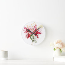Winter holiday red poinsettia watercolour flowers 