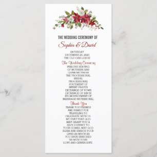 Winter Holiday Red Poinsettia Wedding Program