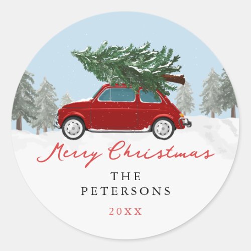 Winter Holiday Red Truck Christmas Gifts Classic R Classic Round Sticker