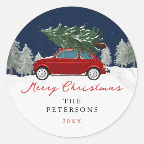 Winter Holiday Red Truck Christmas Gifts Classic Round Sticker