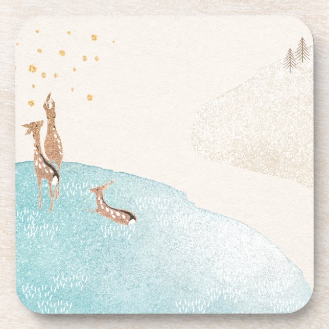 Winter Holiday Reindeer  Beverage Coaster (Front)