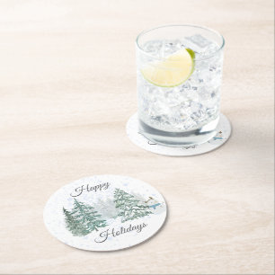 Winter Holiday Round Paper Coaster