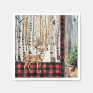 Winter Holiday Scenery Cardinal and Deer Paper Napkins