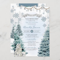 Winter Holiday Silver and Blue Snow Quinceañera Invitation