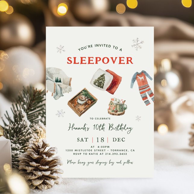 Winter Holiday Sleepover Party Birthday Invitation (Creator Uploaded)