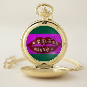 Winter Holiday Smile Pocket Watch
