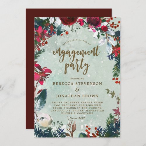 winter holiday snow engagement party invitation