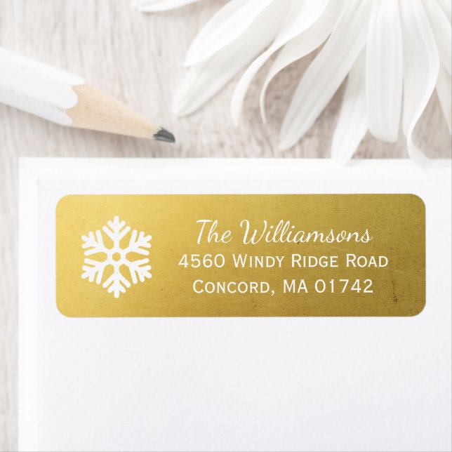 Winter Holiday Snowflake Simple Elegant Gold Label (Insitu)