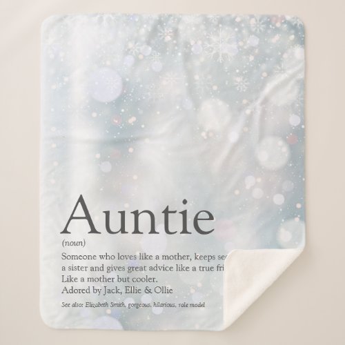 Winter Holiday Snowflakes Cool Aunt Auntie Quote Sherpa Blanket