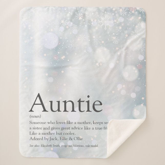 Winter Holiday Snowflakes Cool Aunt Auntie Quote Sherpa Blanket (Front)