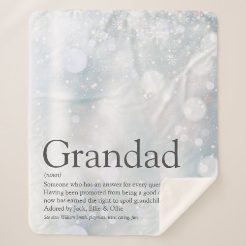 Winter Holiday Snowflakes Grandpa Grandad Papa Sherpa Blanket