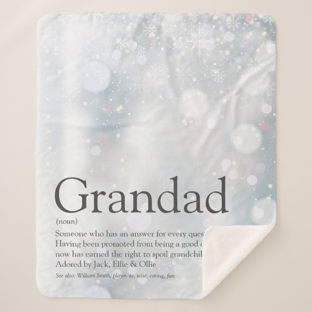 Winter Holiday Snowflakes Grandpa, Grandad, Papa Sherpa Blanket (Front)
