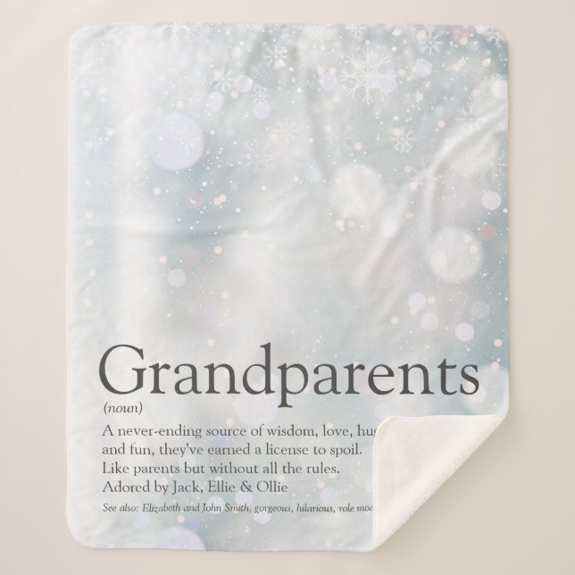 Winter Holiday Snowflakes Grandparents Quote Sherpa Blanket (Front)
