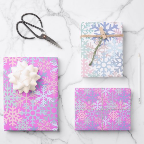 Winter holiday snowflakes hot pink pattern wrapping paper sheets