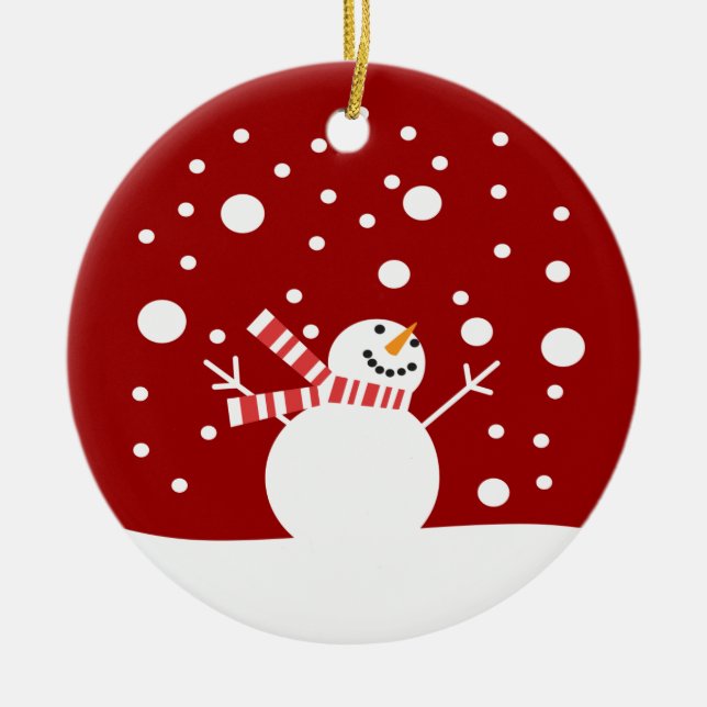 Winter Holiday Snowman Ceramic Ornament (Front)