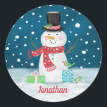 Winter Holiday Snowman Christmas Sticker<br><div class="desc">Fun navy blue,  red and white snowman sticker. A fun finishing touch for your Christmas cards.</div>