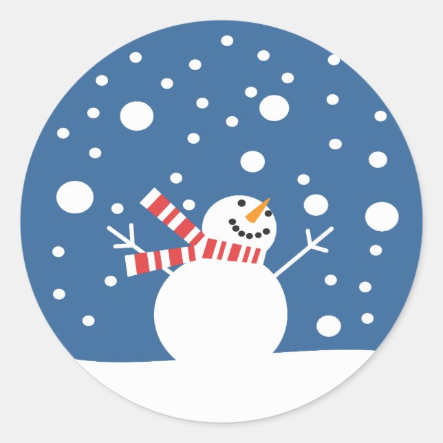 Winter Holiday Snowman Classic Round Sticker (Front)