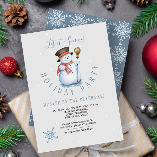 Winter Holiday  Snowman Party Modern Blue Invitation