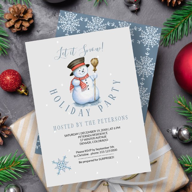 Winter Holiday | Snowman Party Modern Blue Invitation (Creator Uploaded)