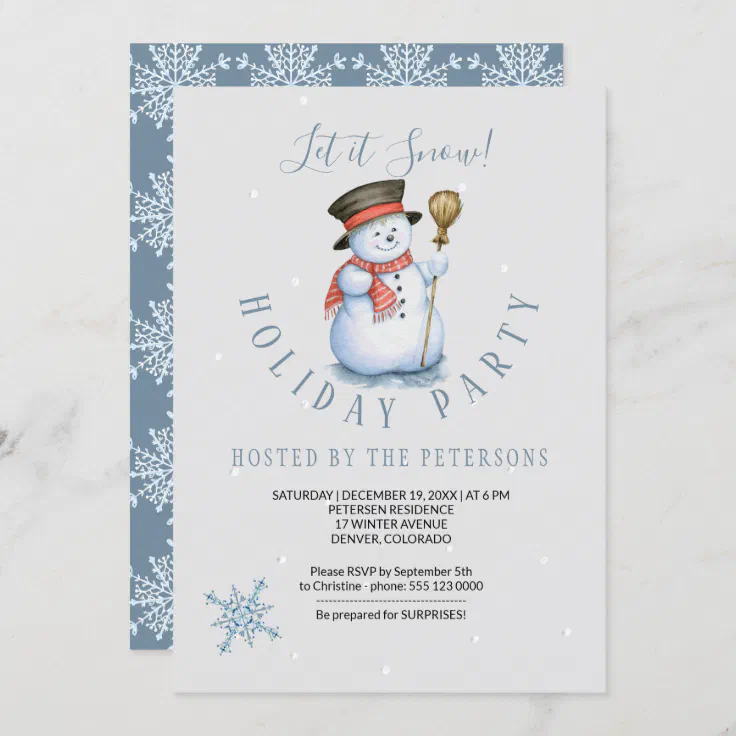 Winter Holiday | Snowman Party Modern Blue Invitation