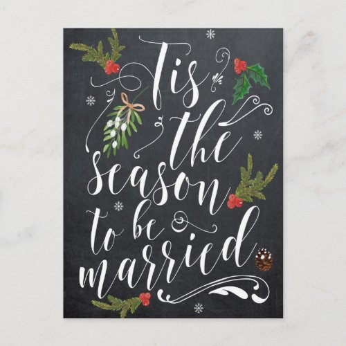 winter holiday tis season wedding rsvp postcard