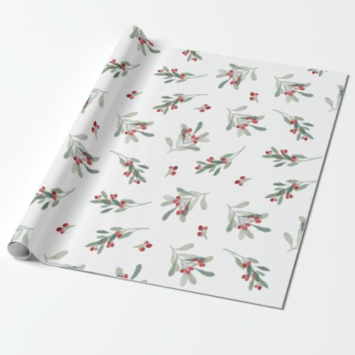 Winter Holiday Watercolor Berries Botanical Wrapping Paper